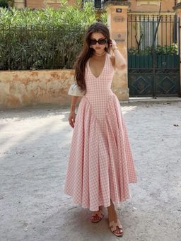 Loveable Creations By Muskan - Isba Pink Halter Neck Maxi Dress