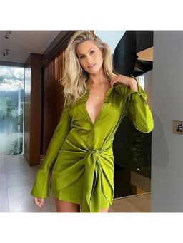 Loveable Creations By Muskan - Sophie Green Satin Mini Dress