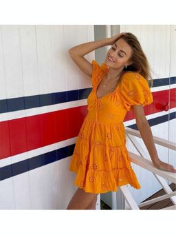 Loveable Creations By Muskan - Stephy Cutwork Orange Mini Dress
