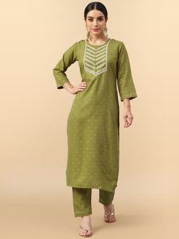 KVS FAB - Green Chinon Sequence Chain Embroidered Kurta Pant (Set of 2)