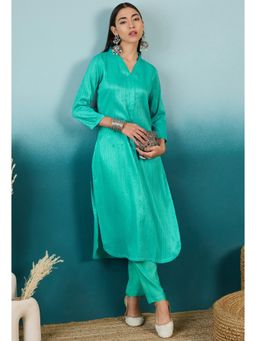 KVS FAB - Blue Cotton Blend Thread Embroidered Kurta Pant (Set of 2)