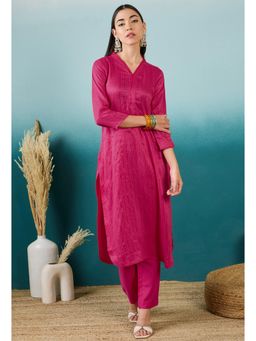 KVS FAB - Pink Cotton Blend Thread Embroidered Kurta Pant (Set of 2)