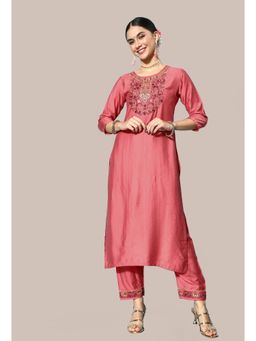KVS FAB - Peach Viscose Zari Sequence Embroidered Straight Kurta Pant (Set of 2)