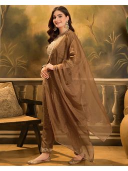 KVS FAB - Zari Sequence Embroidery with Foil Printed Kurta with Pant and Dupatta (Set of 3)