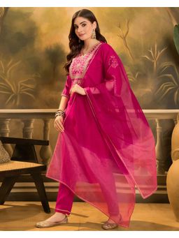 KVS FAB - Raani Thread Zari Sequence Cording Embroidered Kurta with Pant and Dupatta (Set of 3)