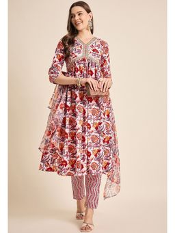 KVS FAB - Pink Zari Sequence Embroidered Printed Alia Cut Kurta, Pant & Dupatta (Set of 3)