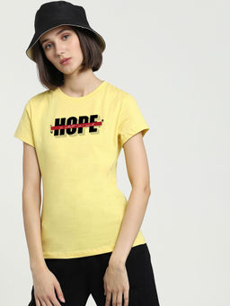 Bewakoof - Womens Yellow Hope Need Typography T-Shirt