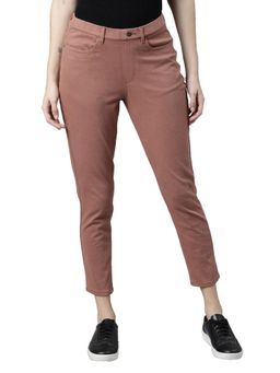 Go Colors - Women Solid Rust Mid Rise Cropped Jeggings