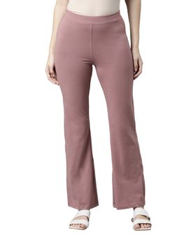Go Colors - Women Solid Mauve High Rise Flare Pants