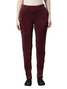 Go Colors - Women Solid Maroon Velour Ultra Warm Pants