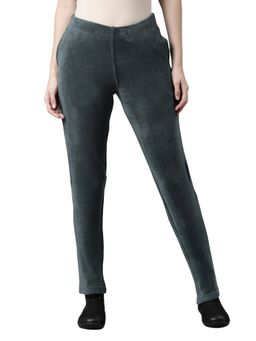 Go Colors - Women Solid Olive Green Velour Ultra Warm Pants