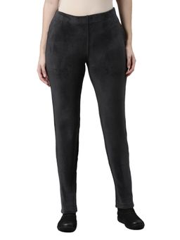 Go Colors - Women Solid Silver Grey Velour Ultra Warm Pants