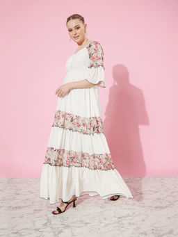 Miss Chase - Women's Multi-colored Sweetheart Neckline Sleeve Floral Printed Maxi Dress