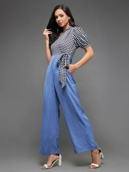 Miss Chase - Women's s Multicolored-Base-Powder Blue Wrap Checkered Jumpsuit