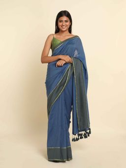 Suta - Blue Solid Cotton Blend Saree