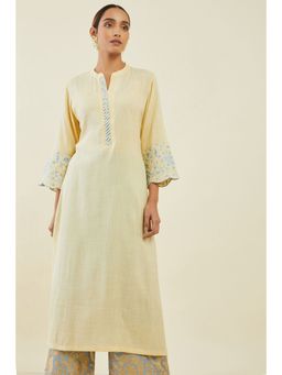 Soch - Light Yellow Rayon Straight Kurta With Floral Embroidery And Scallop Designs