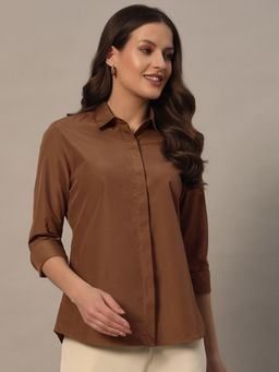 Oh Rare - Women Brown Solid Polyester Shirt