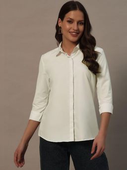 Oh Rare - Women Off White Solid Polyester Shirt