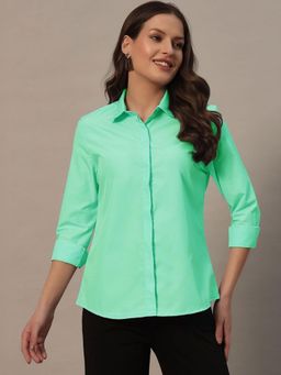 Oh Rare - Women Sea Green Solid Polyester Shirt