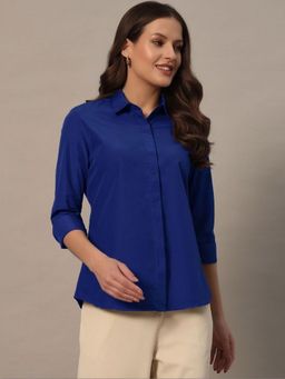 Oh Rare - Women Royal Blue Solid Polyester Shirt