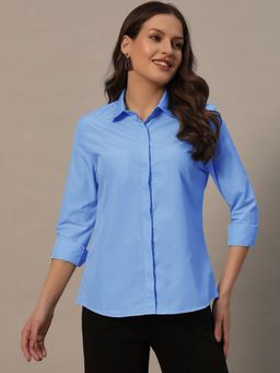 Oh Rare - Women Powder Blue Solid Polyester Shirt