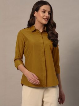 Oh Rare - Women Mustard Solid Polyester Shirt
