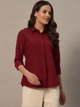 Oh Rare - Women Maroon Solid Polyester Shirt