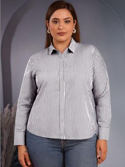 Oh Rare - Women Black Stripes Polycotton Shirt