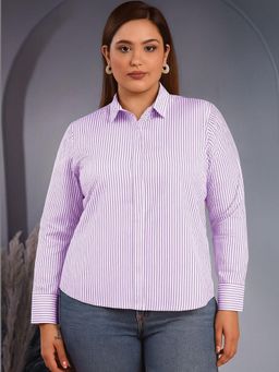 Oh Rare - Women Lavender Stripes Polycotton Shirt