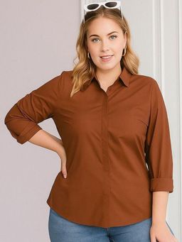 Oh Rare - Women Brown Solid Polyester Shirt