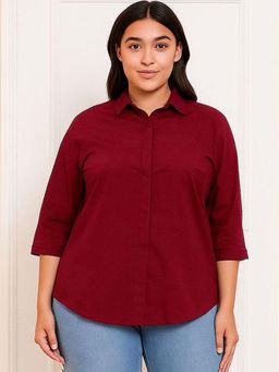 Oh Rare - Women Maroon Solid Polyester Shirt