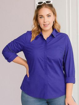 Oh Rare - Women Royal Blue Solid Polyester Shirt
