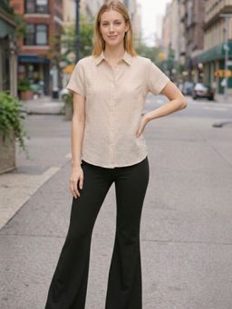 Oh Rare - Women Beige Solid Lyocell Shirt