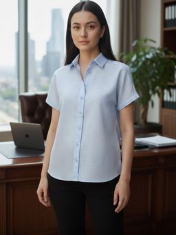 Oh Rare - Women Blue Solid Lyocell Shirt