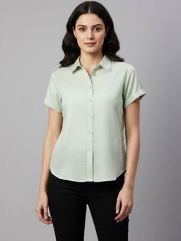 Oh Rare - Women Green Solid Lyocell Shirt