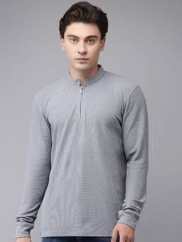 MANIAC - Lite Grey Cotton Solid T-Shirt