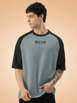 MANIAC - Grey Cotton Colorblock Oversized T-Shirt