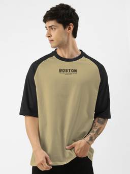 MANIAC - Green Men Cotton Colorblock Oversized T-Shirt