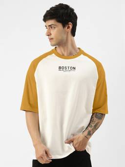 MANIAC - Mustard Cotton Colorblock Oversized T-Shirt