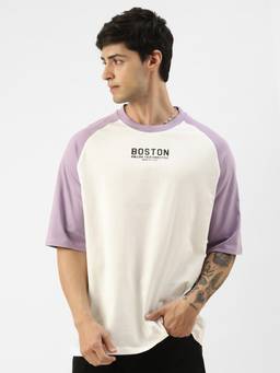 MANIAC - Purple Cotton Colorblock Oversized T-Shirt