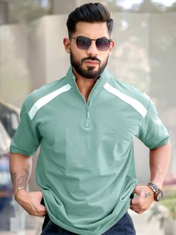 MANIAC - Berly Green Cotton Colorblock T-Shirt
