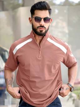 MANIAC - Brown Cotton Colorblock T-Shirt