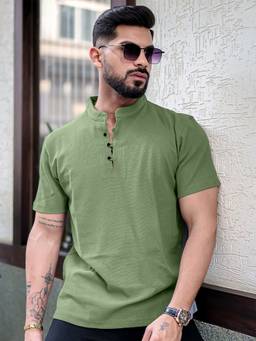 MANIAC - Green Cotton Solid Oversized T-Shirt
