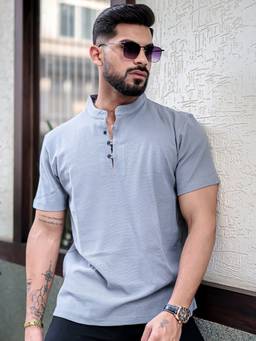 MANIAC - Grey Cotton Solid Oversized T-Shirt