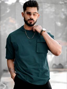 MANIAC - Green Cotton Solid T-Shirt