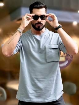 MANIAC - Grey Cotton Solid T-Shirt
