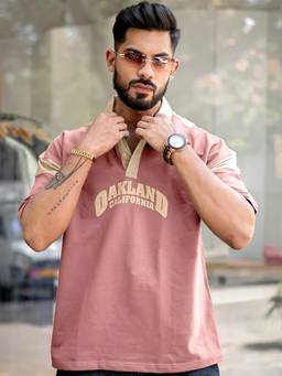 MANIAC - Brown Cotton Printed Polo T-Shirt