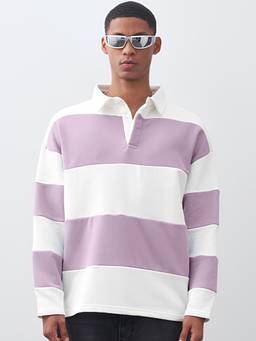 MANIAC - Lavender Cotton Colorblock Oversized Polo T-Shirt