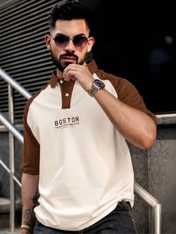 MANIAC - Cream Cotton Printed Oversized Polo T-Shirt