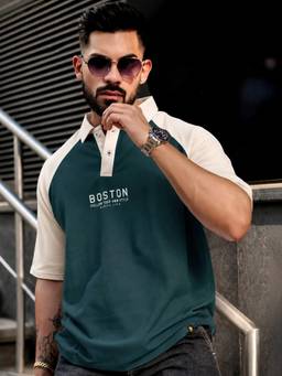MANIAC - Green Cotton Printed Oversized Polo T-Shirt